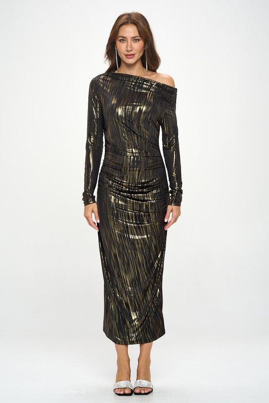 Off Shoulder Bodycon Midi Ruched Dress