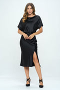 Satin Stretch Print Dress with Slit