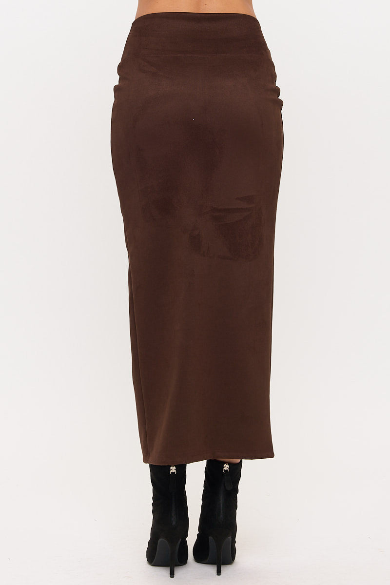 Faux Suede Midi Skirt