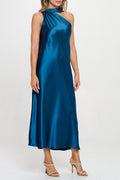 One Shoulder Satin Maxi Dress with Scarf Detail