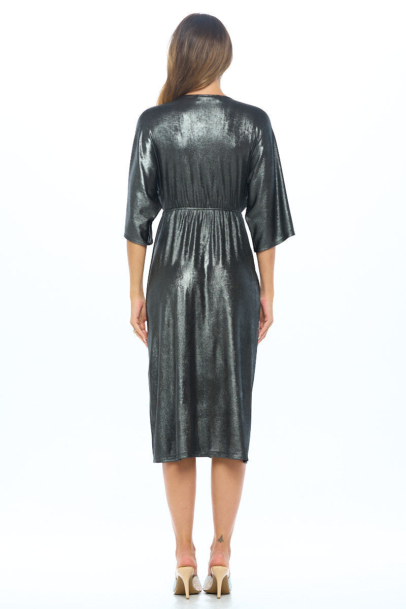 Lurex Metallic Kimono V neck Dress with Slit