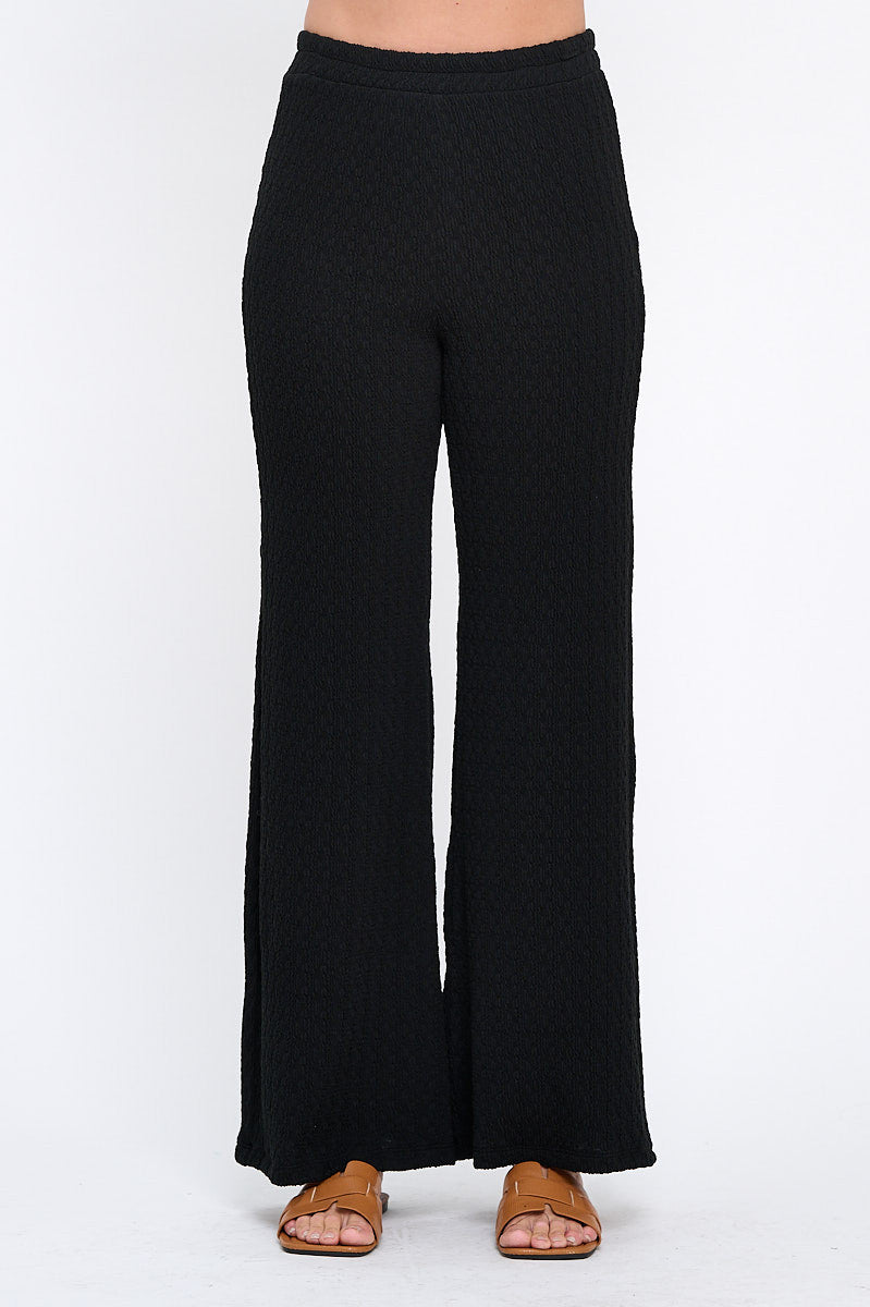 Textured Wide Leg Pants with Elastic Waistband-0