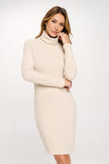Solid Rib Knit Turtleneck Bodycon Dress