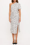 Polka Dot Stretch Satin One Shoulder Dress