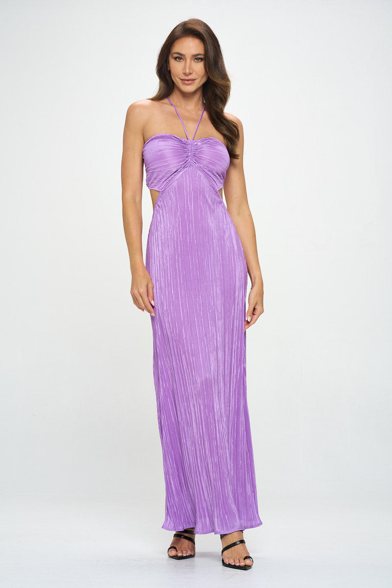 Plisse Halter neck Maxi Cutout Dress with Open Back