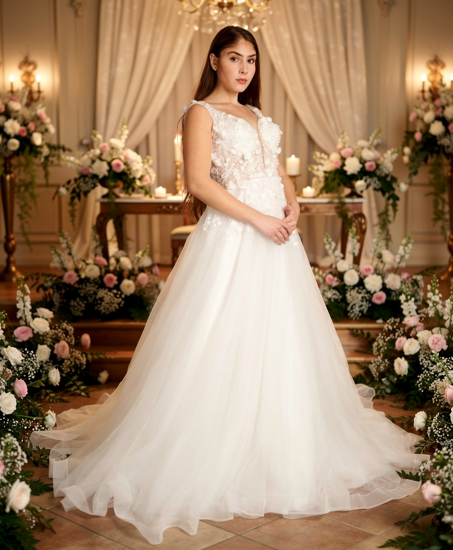 Inesse 3d Flowers Rhinestone Bodice Bridal Gown 3d Flowers Rhinestone Bodice Bridal Gown