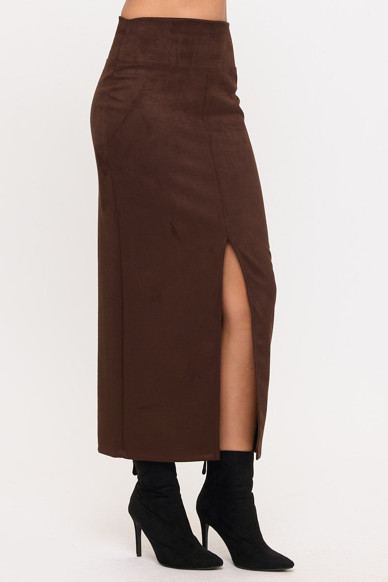 Faux Suede Midi Skirt