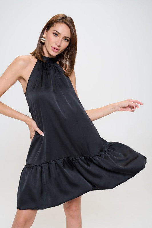Bow Back Sleeveless Flounce Dress-0