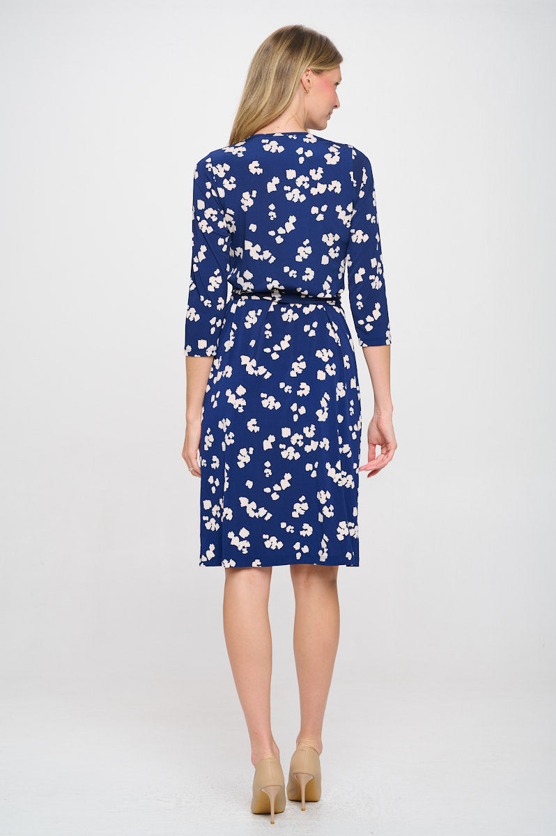 Print V neck Jersey Wrap Dress with Tie