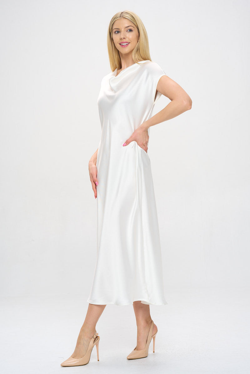 Solid Satin Cowl Neck Maxi Dress
