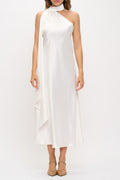 One Shoulder Satin Maxi Dress with Scarf Detail