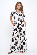 Floral Print Wide Leg Pants with Pockets
