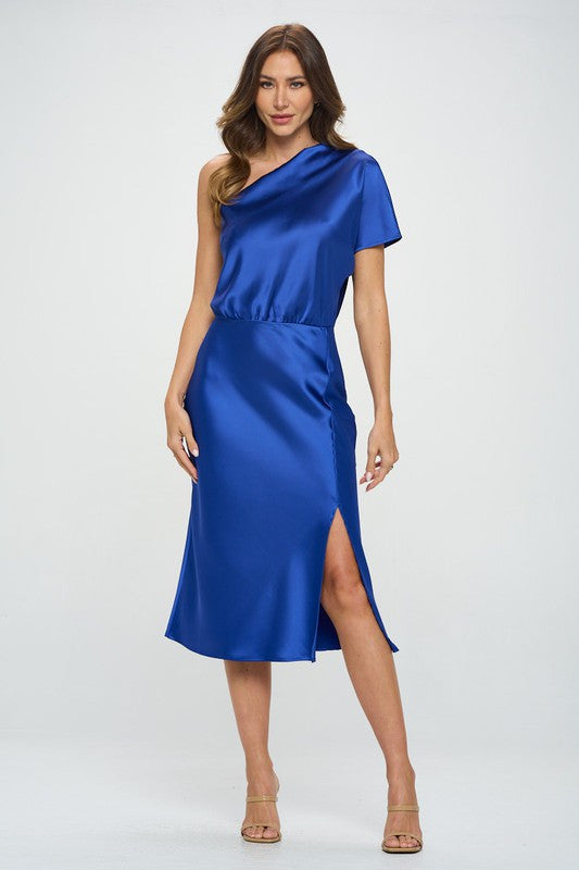 Stretch Satin One Shoulder Dress