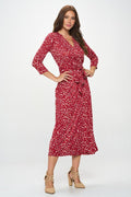 Brushed Knit Print V neck Jersey Wrap Maxi Dress with Tie