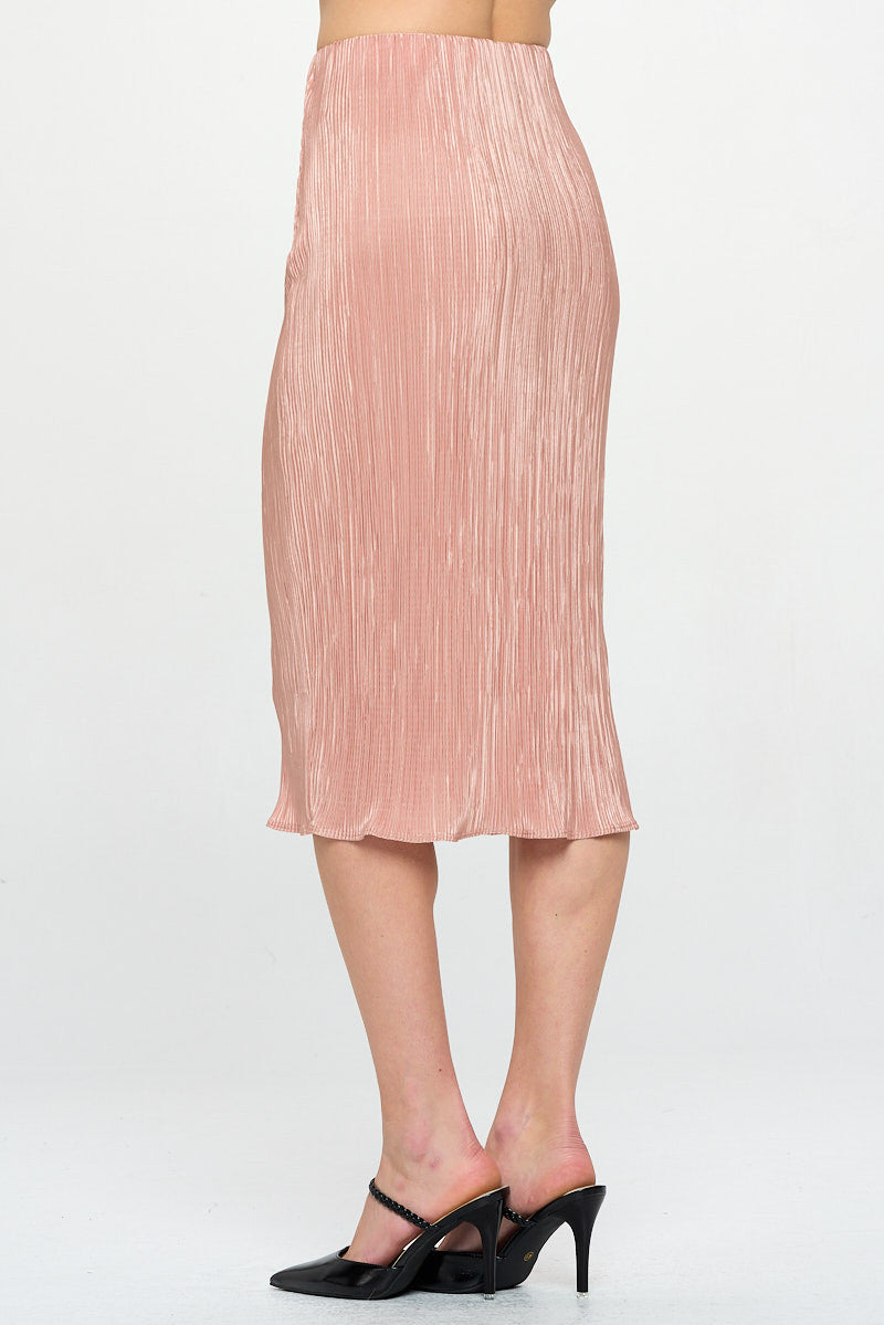 Solid Plisse Midi Skirt with Elastic Waistband-2