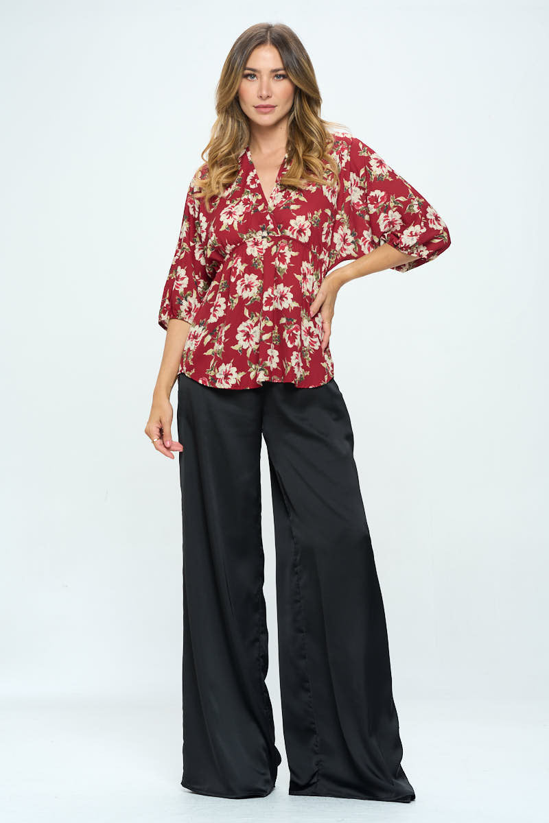 Floral Print V neck Kimono Top-4