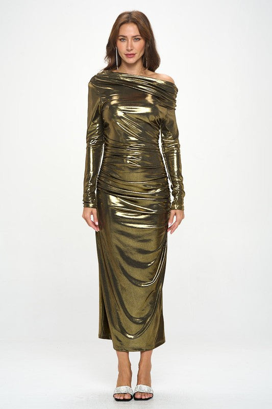 Metallic Off The Shouder Bodycon Dress