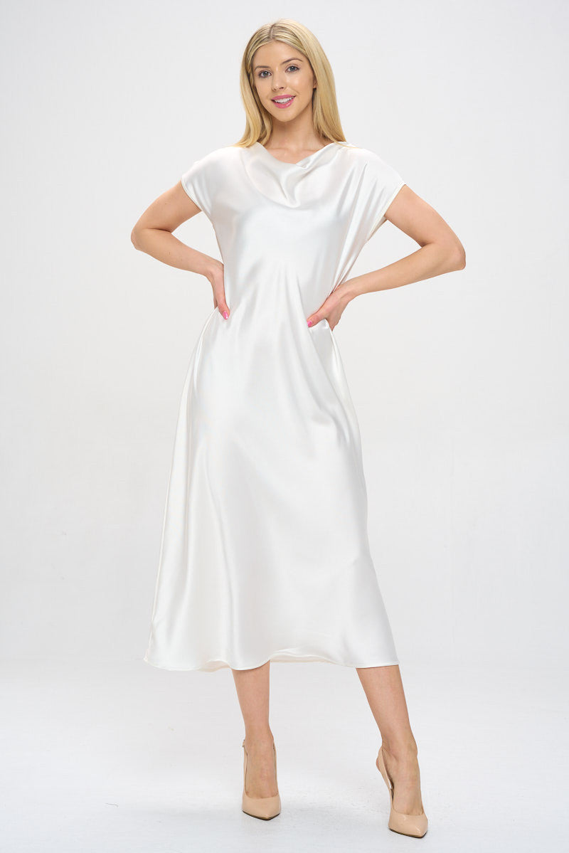 Solid Satin Cowl Neck Maxi Dress