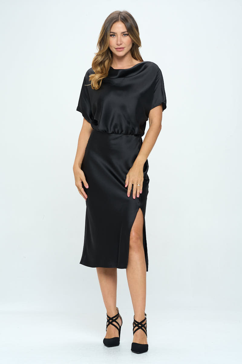 Satin Stretch Print Dress with Slit