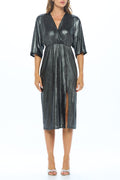 Lurex Metallic Kimono V neck Dress with Slit