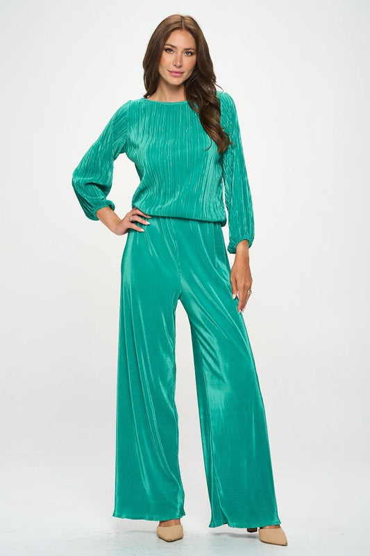 Vibrant Plisse Lined Straight Pants
