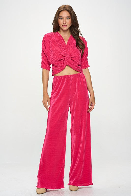 Vibrant Plisse Lined Straight Pants