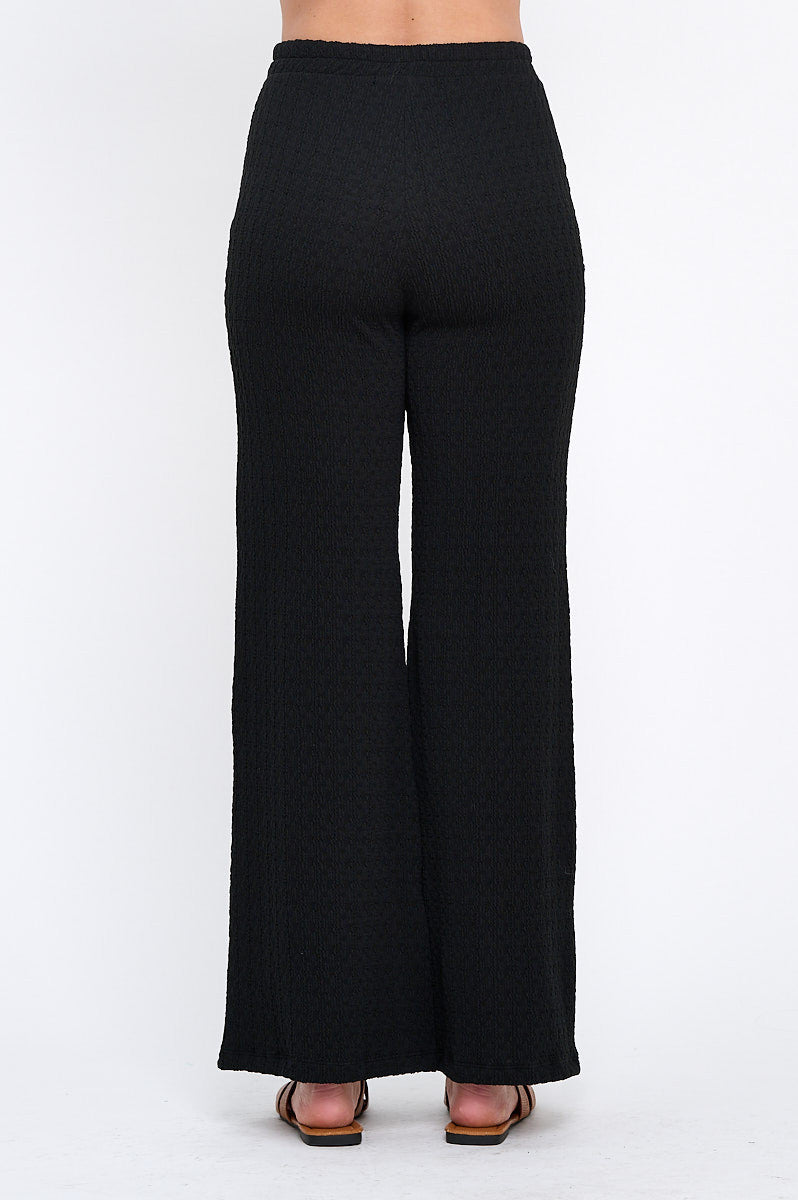 Textured Wide Leg Pants with Elastic Waistband-3
