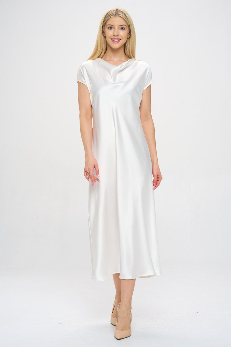 Solid Satin Cowl Neck Maxi Dress