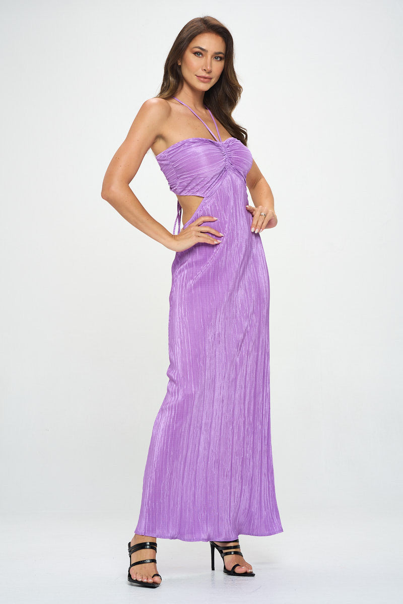 Plisse Halter neck Maxi Cutout Dress with Open Back