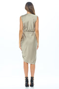 Stretch Satin Dress with Ruched Asymmetrical Hem