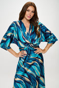 Satin Stretch Print Dress with Front Twist-0