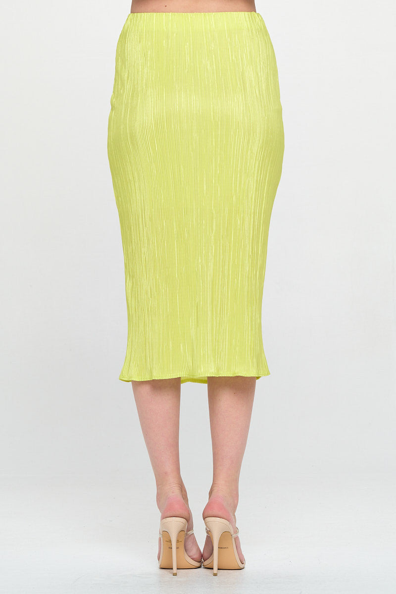 Solid Plisse Midi Skirt with Elastic Waistband