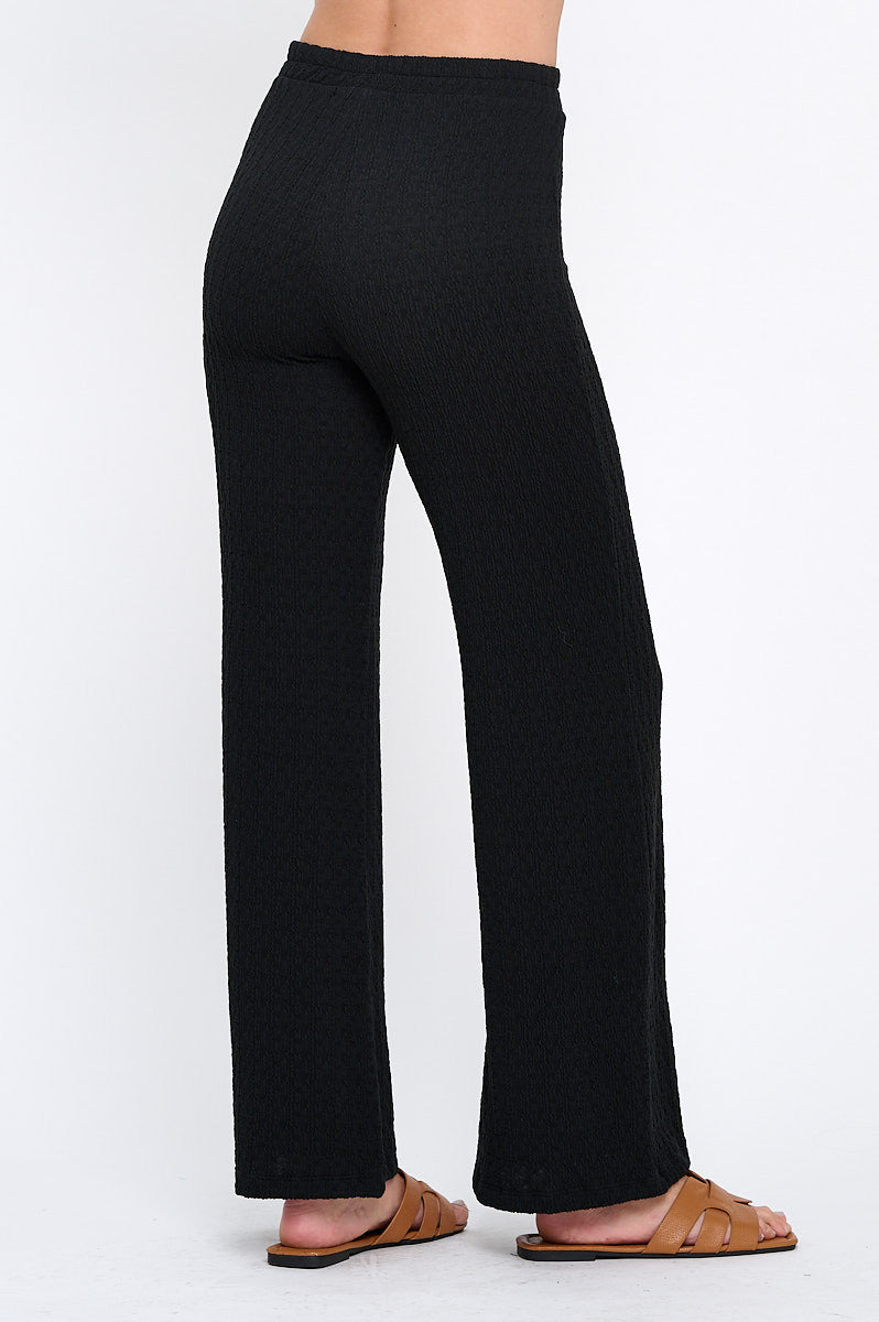 Textured Wide Leg Pants with Elastic Waistband-2