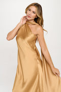 One Shoulder Satin Maxi Dress with Scarf Detail