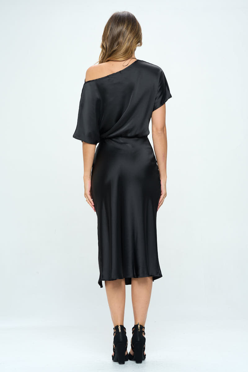 Satin Stretch Print Dress with Slit