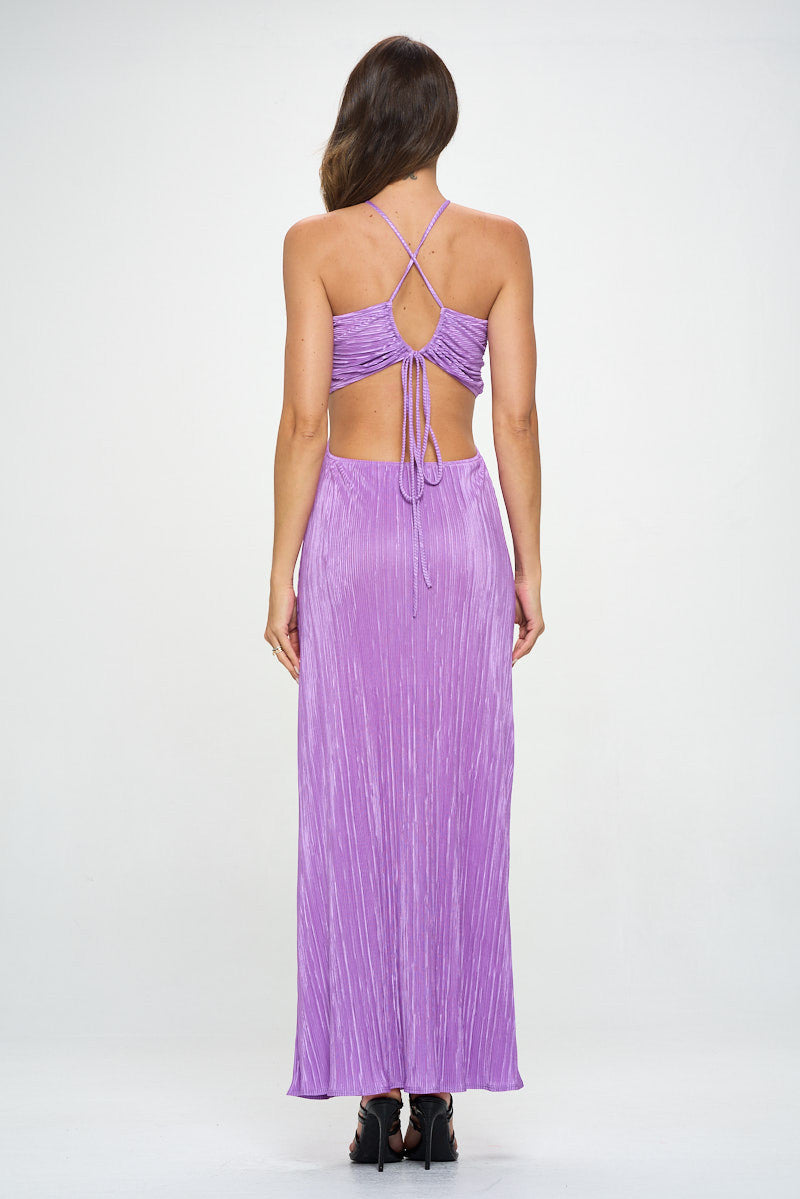 Plisse Halter neck Maxi Cutout Dress with Open Back