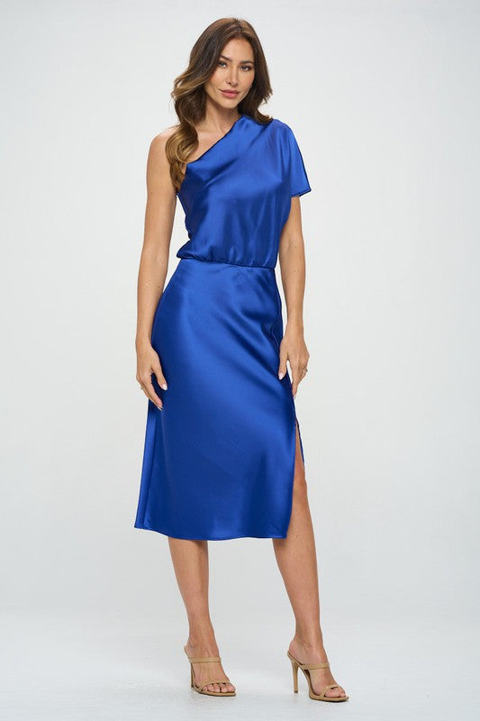 Stretch Satin One Shoulder Dress