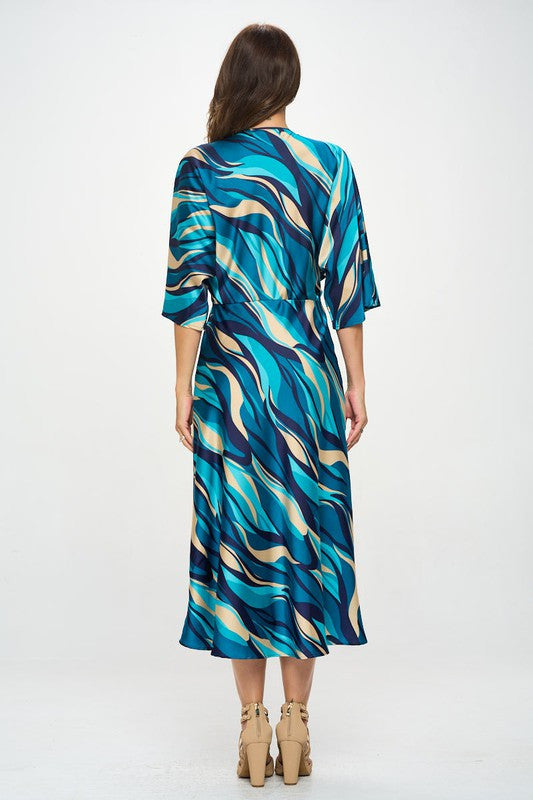 Satin Stretch Print Dress with Front Twist-4