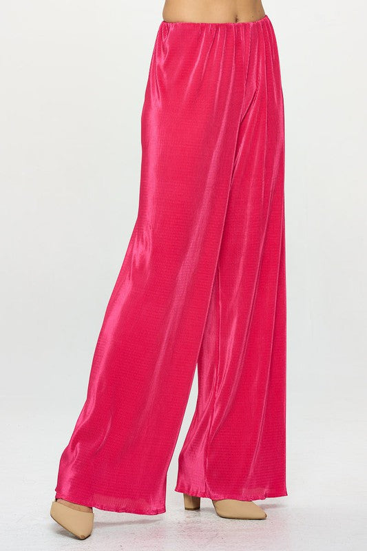 Vibrant Plisse Lined Straight Pants