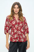 Floral Print V neck Kimono Top-0