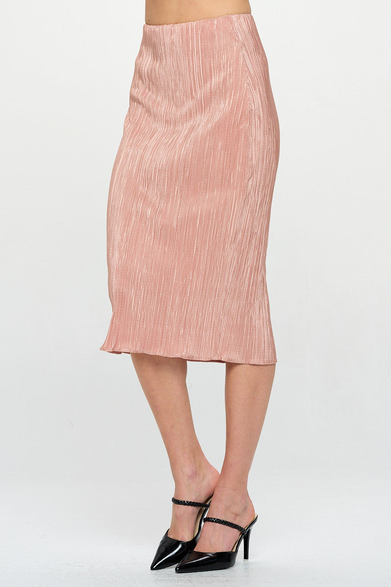 Solid Plisse Midi Skirt with Elastic Waistband-1