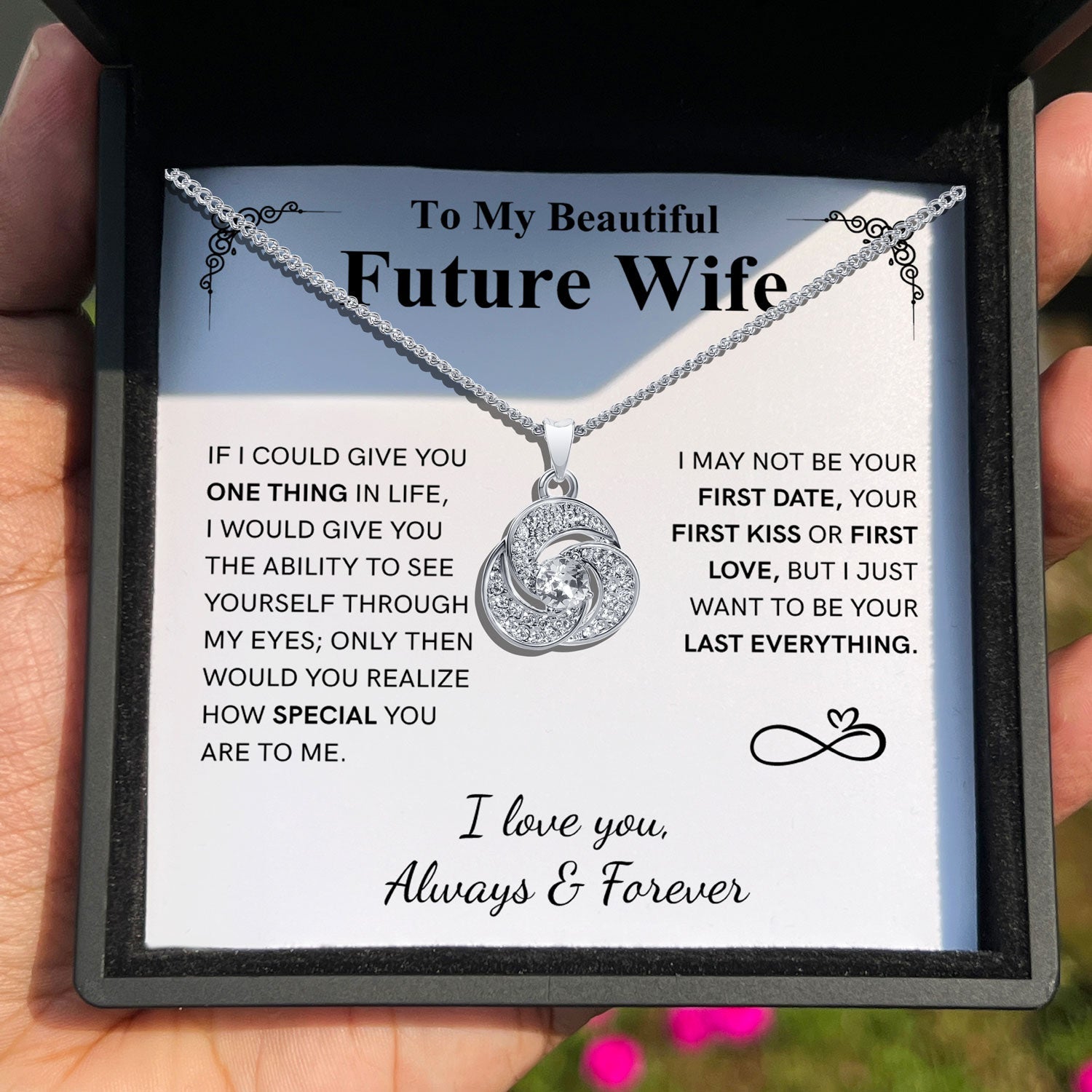 TRYNDI™ To My Beautiful Future Wife Love Knot Necklace With Authentic Swarovski Crystals