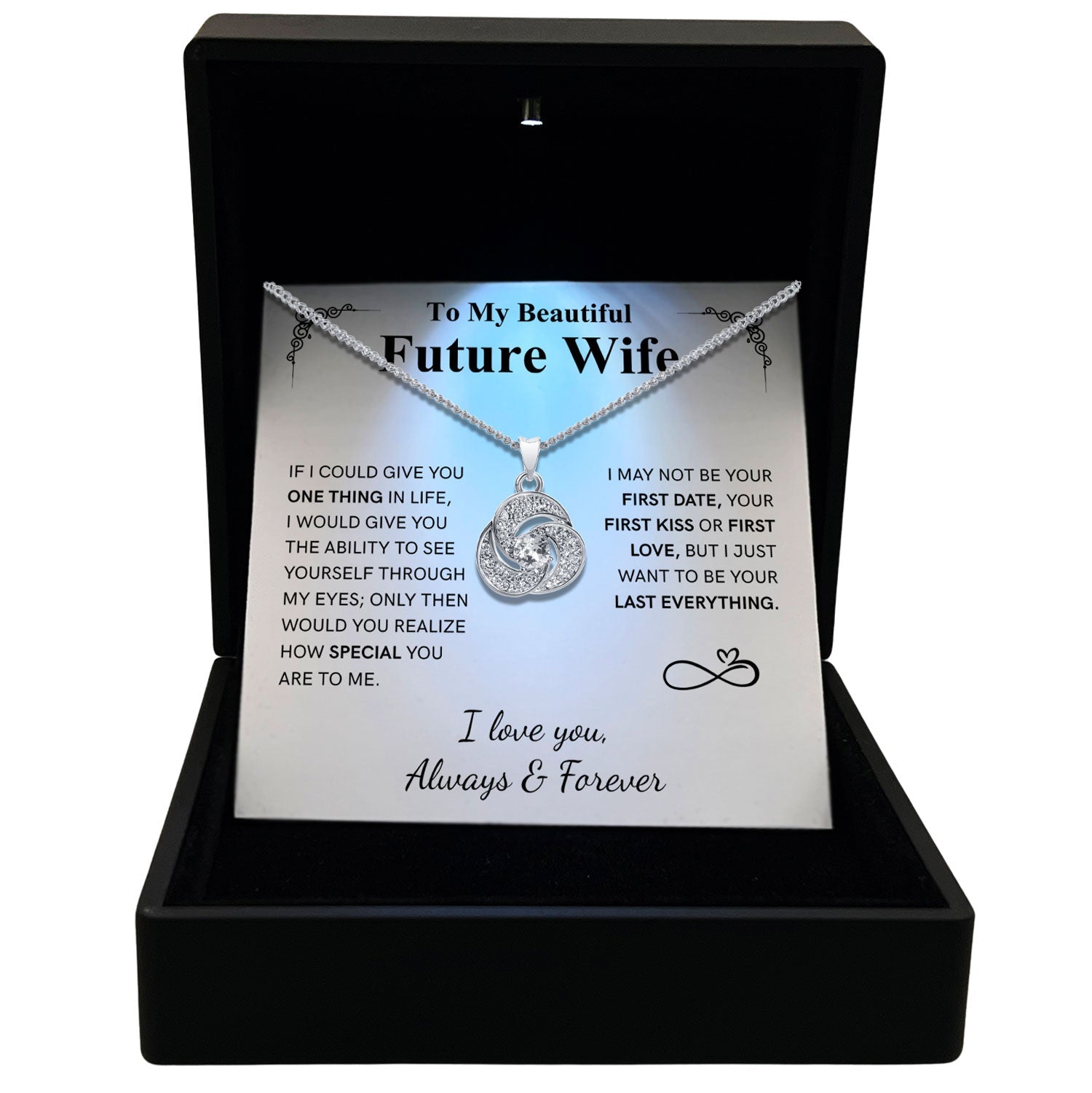 TRYNDI™ To My Beautiful Future Wife Love Knot Necklace With Authentic Swarovski Crystals