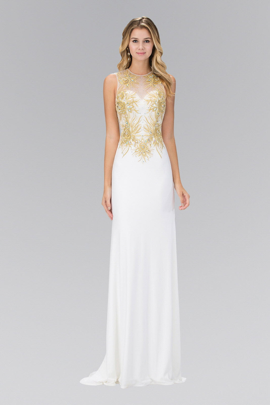 Floor Length Dress with Lace Embroidered Back and Bodice
