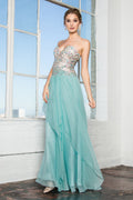 Strapless Sweetheart Chiffon Long Dress with Sequin Embellished Bodice