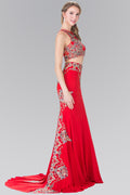 Two-Piece Embroidery Jersey Long Dress with Tail
