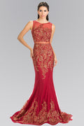 Mock Two-Piece Embroidered Jersey Long Dress