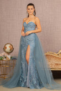 Halter Jewel Glitter Mermaid Dress w/ Detachable Mesh Layer