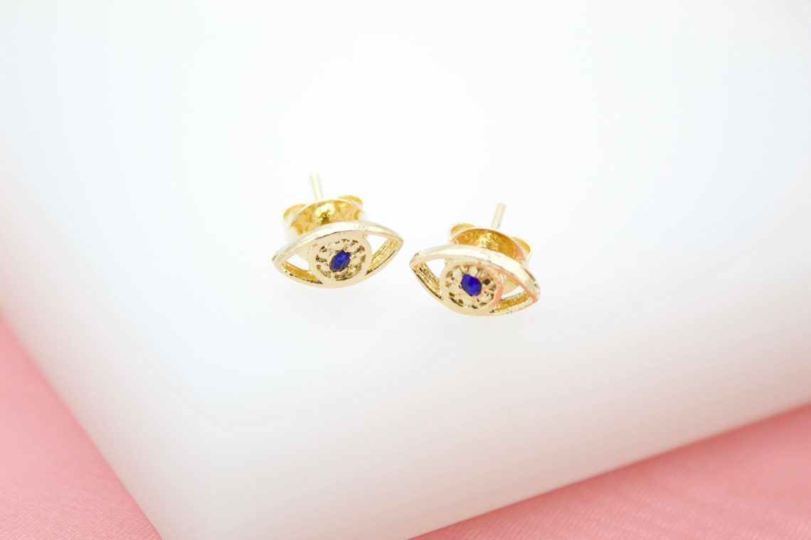 18K Gold Filled Evil Eyes Stud Earrings (L94)