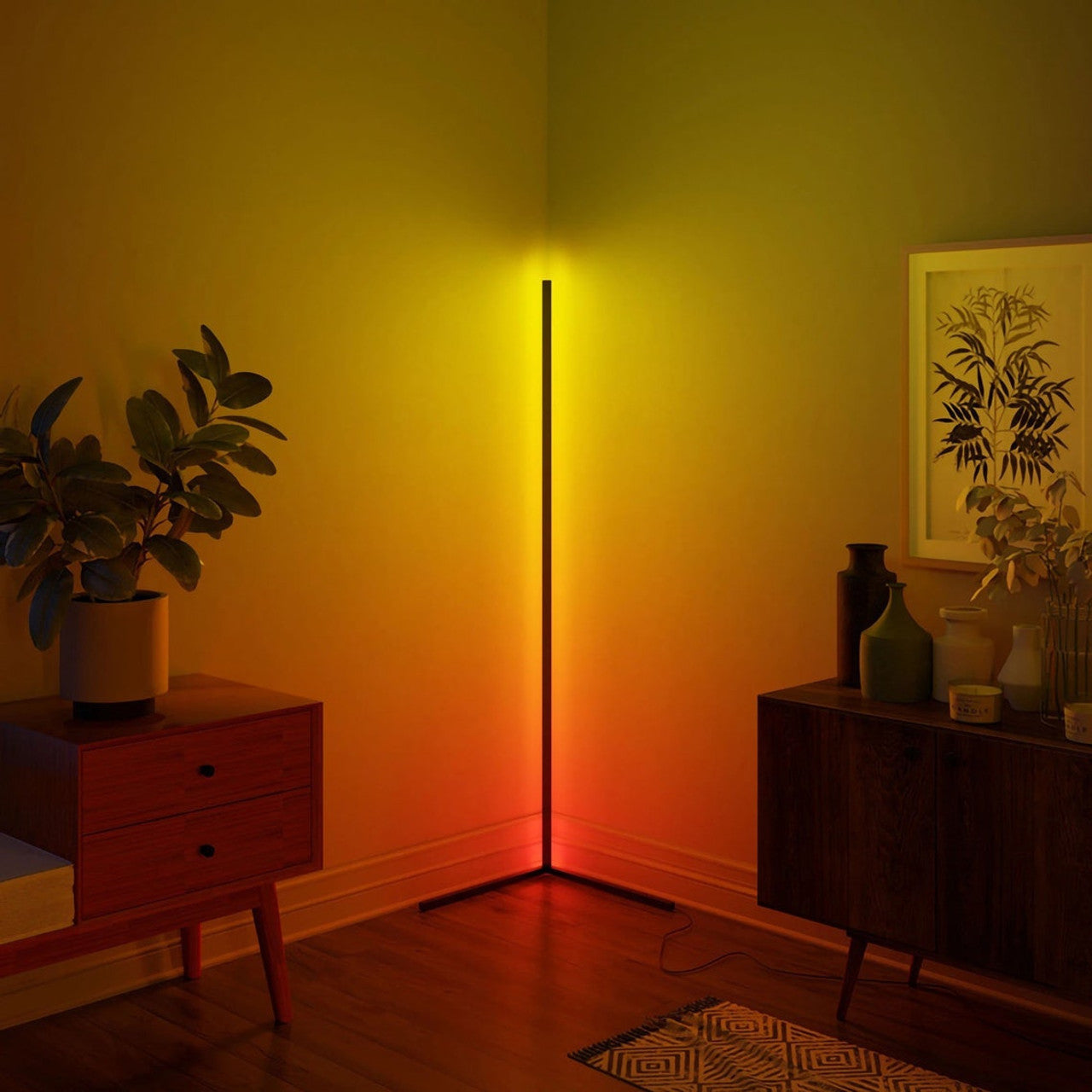 55" RGBCW Corner Floor Lamp-Black/Gold/White